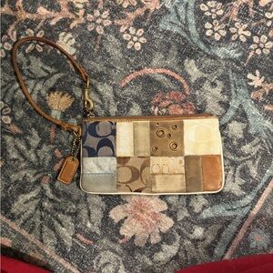 Coach Patchwork Wristlet in Blue, Cream, and Brown